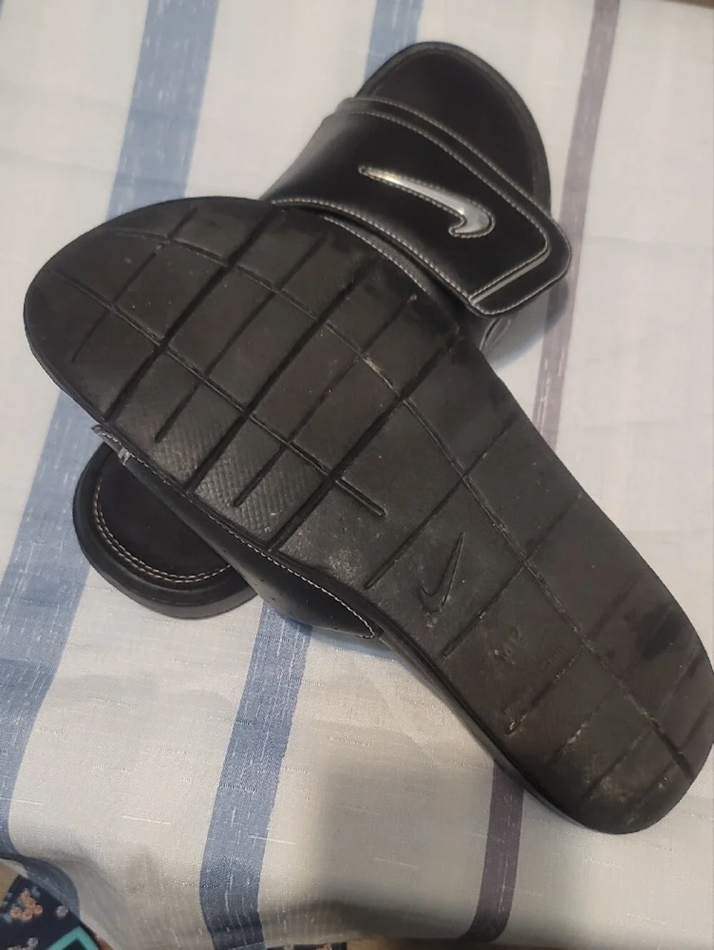 Nike Black Slide Sandals with Silver Logos